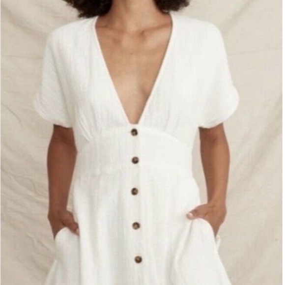 Marine Layer Camila Mini Dress in White Women's XS Gauzy Cotton Side Pockets - Picture 2 of 13